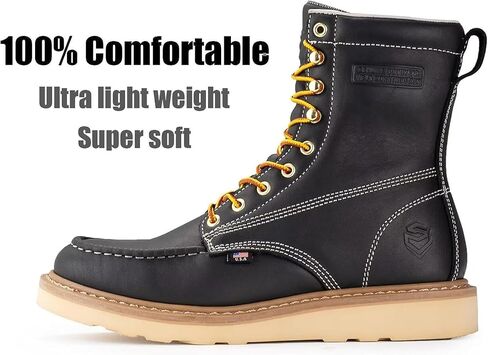 SUREWAY Mens 8 in Wedge Moc Soft/Steel Toe Work Boots for Men,Full-Grain Leather,Goodyear Welt,EH,Safety Industrial Construction Boots/Shoes for Women,Waterproof Soft Toe Light Brown,Size 12 in Saudi Arabia