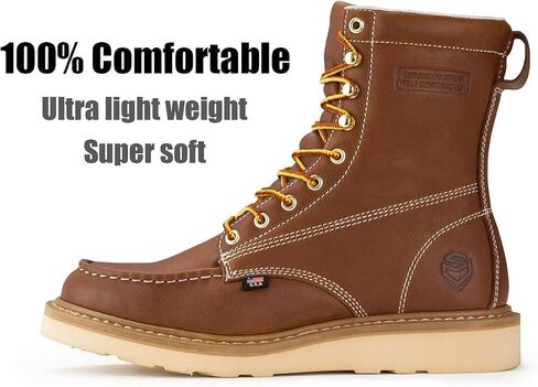 SUREWAY Mens 8 in Wedge Moc Soft/Steel Toe Work Boots for Men,Full-Grain Leather,Goodyear Welt,EH,Safety Industrial Construction Boots/Shoes for Women,Waterproof Soft Toe Light Brown,Size 12 in Saudi Arabia