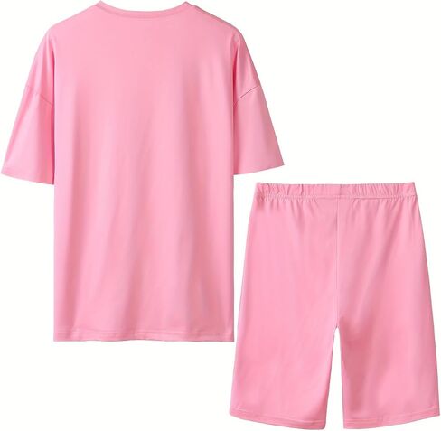 Womens 2 Piece Graphic Outfit Short Sleeve Top and Shorts Set Crew Neck Casual Summer Tracksuit in Saudi Arabia