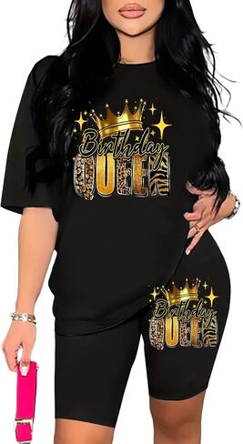 Womens 2 Piece Graphic Outfit Short Sleeve Top and Shorts Set Crew Neck Casual Summer Tracksuit in Saudi Arabia