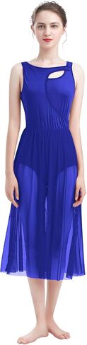 AFAVOM Women's Cutout Lyrical Dance Dress Adult Solid Backless Ballet Leotards Flowy Mesh Dress Contemporary Dance Costumes in Saudi Arabia