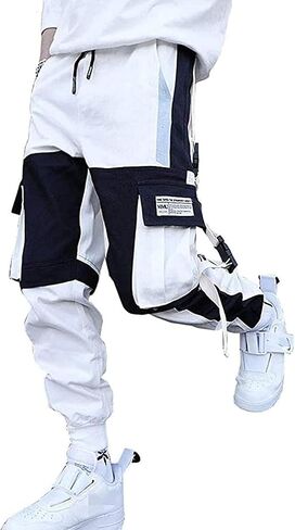 Men's Jogger Pants Punk Cargo Baggy Techwear Hip Hop Harem Pants Streetwear Tactical Track Pants Black White in Kuwait