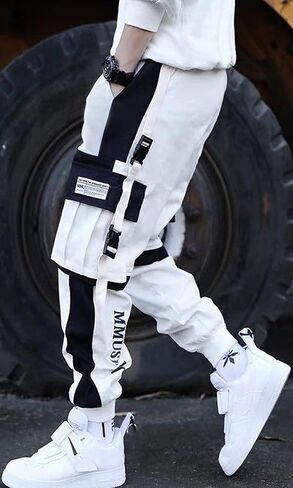 Men's Jogger Pants Punk Cargo Baggy Techwear Hip Hop Harem Pants Streetwear Tactical Track Pants Black White in Kuwait