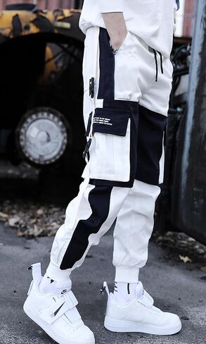 Men's Jogger Pants Punk Cargo Baggy Techwear Hip Hop Harem Pants Streetwear Tactical Track Pants Black White in Kuwait