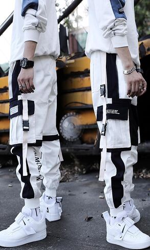 Men's Jogger Pants Punk Cargo Baggy Techwear Hip Hop Harem Pants Streetwear Tactical Track Pants Black White in Kuwait