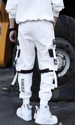 Men's Jogger Pants Punk Cargo Baggy Techwear Hip Hop Harem Pants Streetwear Tactical Track Pants Black White in Kuwait