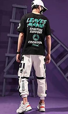 Men's Jogger Pants Punk Cargo Baggy Techwear Hip Hop Harem Pants Streetwear Tactical Track Pants Black White in Kuwait