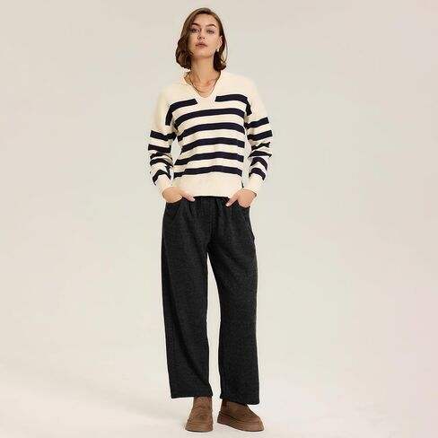Alexis Leroy Women's Fleece Lined Sweatpants Wide Leg Pants with Pockets Winter Warm Athletic Lounge Casual in Saudi Arabia