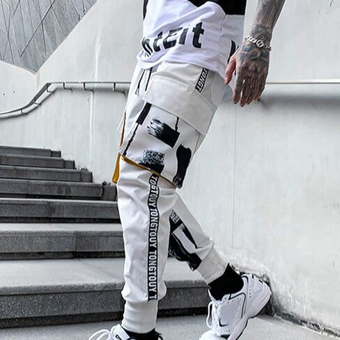 Xyxiongmao للرجال السراويل الحريم التكتيكية البيضاء مع جيوب Techwear الشارع الشارع الهيب هوب ركض سراويل البضائع للرجال للرجال in Kuwait
