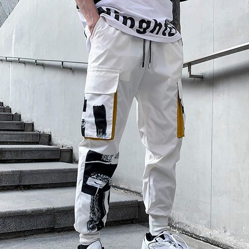 Xyxiongmao للرجال السراويل الحريم التكتيكية البيضاء مع جيوب Techwear الشارع الشارع الهيب هوب ركض سراويل البضائع للرجال للرجال in Kuwait