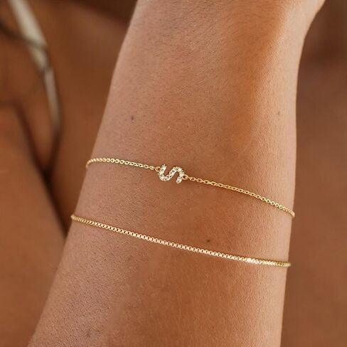 Gold Initial Bracelets for Women, Dainty 14K Gold Plated Letter Initial Bracelet for Women, Cute Layered Box Chain Gold Bracelets for Women Trendy Jewelry in Kuwait