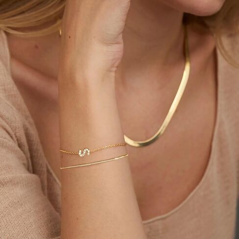 Gold Initial Bracelets for Women, Dainty 14K Gold Plated Letter Initial Bracelet for Women, Cute Layered Box Chain Gold Bracelets for Women Trendy Jewelry in Kuwait