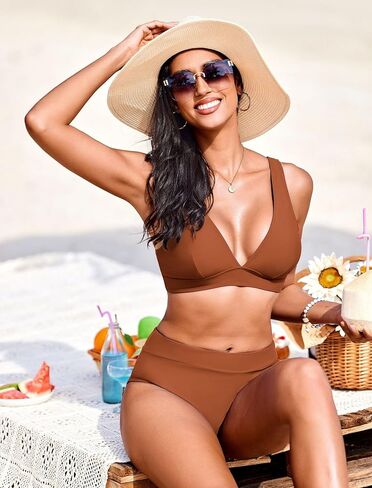 AI'MAGE Bikini Set for Women Two Piece High Waisted Swimsuits 2025 V Neck Bathing Suit Back Self Tie Straps Swimmear S-XXL in Kuwait