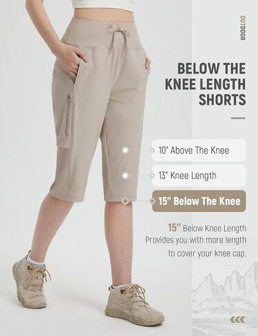 BALEAF 15'' Long Shorts for Women Hiking Knee Length Quick Dry Cargo Capri Pants Bermuda Stretchy Lightweight in Saudi Arabia