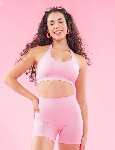 VOYJOY Women Workout Impact Bras Medium Low Support Halter Sports Bras Seamless Open Back Gym Padded Yoga Crop Top in Saudi Arabia