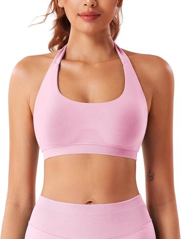 VOYJOY Women Workout Impact Bras Medium Low Support Halter Sports Bras Seamless Open Back Gym Padded Yoga Crop Top in Saudi Arabia
