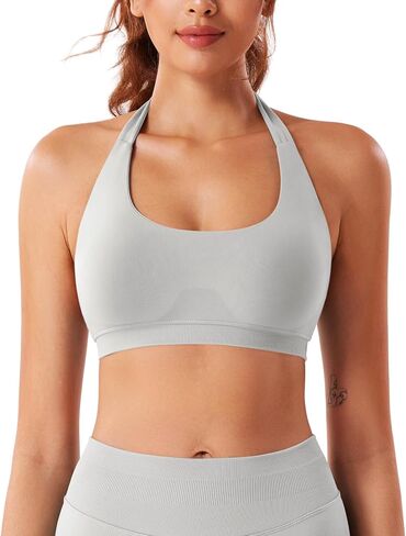 VOYJOY Women Workout Impact Bras Medium Low Support Halter Sports Bras Seamless Open Back Gym Padded Yoga Crop Top in Saudi Arabia