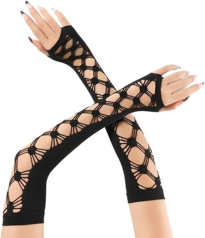Women's Mesh Arm Warmers Gloves Fishnet Gloves Fingerless Black Long Elastic Arm Sleeves Rave Accessories For Women Costume Party Simple Elasticity Cosplay Festival Special Dance in Saudi Arabia