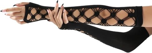 Women's Mesh Arm Warmers Gloves Fishnet Gloves Fingerless Black Long Elastic Arm Sleeves Rave Accessories For Women Costume Party Simple Elasticity Cosplay Festival Special Dance in Saudi Arabia