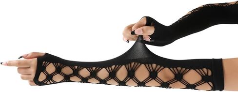 Women's Mesh Arm Warmers Gloves Fishnet Gloves Fingerless Black Long Elastic Arm Sleeves Rave Accessories For Women Costume Party Simple Elasticity Cosplay Festival Special Dance in Saudi Arabia