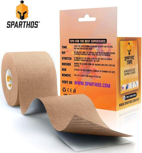 Sparthos Kinesiology Tape - دعم لا يصدق للرياضة الرياضية والانتعاش - دليل تسجيل علم الحركة المجاني! - لفة بعملة 2 بوصة × 16.4 قدم in Kuwait