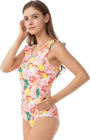 karrack Women's One Piece Athletic Zippep Swimsuit Floral Slimming Bathing Suit in Kuwait