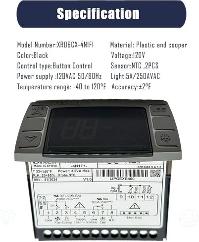 لجهاز التحكم في درجة الحرارة Dixell XR06CX-4N1F1 يناسب الثلاجات/الفريزر التجارية 120 فولت 50-60 هرتز # استبدال لجهاز التحكم في درجة الحرارة القابل للبرمجة Dixell مع مسبار استشعار درجة الحرارة in Kuwait