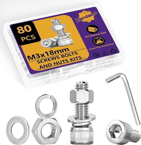 100pcs M5 مسامير مترية البراغي والمكسرات مجموعة التشويش ، M5x6mm مجموعات متري ، 12.9 الصف مسامير رأس السداسي الفولاذية من الصلب الكربون مع قفل وغسالات مسطحة مع وجع ألين واحد لمشاريع الطباعة ثلاثية الأبعاد in Kuwait