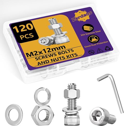 100pcs M5 مسامير مترية البراغي والمكسرات مجموعة التشويش ، M5x6mm مجموعات متري ، 12.9 الصف مسامير رأس السداسي الفولاذية من الصلب الكربون مع قفل وغسالات مسطحة مع وجع ألين واحد لمشاريع الطباعة ثلاثية الأبعاد in Kuwait
