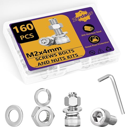 100PCS M5 Metric Screws Bolts and Nuts Assortment Kit, M5x6mm Metric Kits,12.9 Grade Carbon Steel Hex Socket Head Cap Screws with Lock & Flat Washers with 1 Allen Wrench for 3D Printing Projects in Kuwait