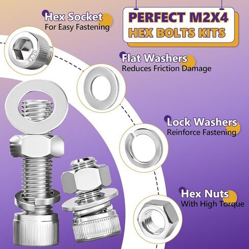 100PCS M5 Metric Screws Bolts and Nuts Assortment Kit, M5x6mm Metric Kits,12.9 Grade Carbon Steel Hex Socket Head Cap Screws with Lock & Flat Washers with 1 Allen Wrench for 3D Printing Projects in Kuwait