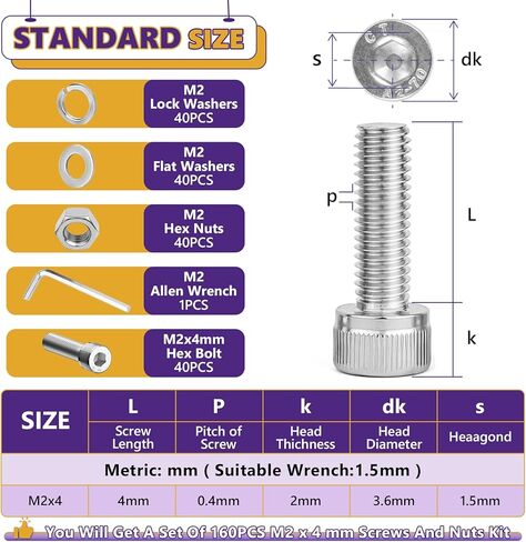 100PCS M5 Metric Screws Bolts and Nuts Assortment Kit, M5x6mm Metric Kits,12.9 Grade Carbon Steel Hex Socket Head Cap Screws with Lock & Flat Washers with 1 Allen Wrench for 3D Printing Projects in Kuwait