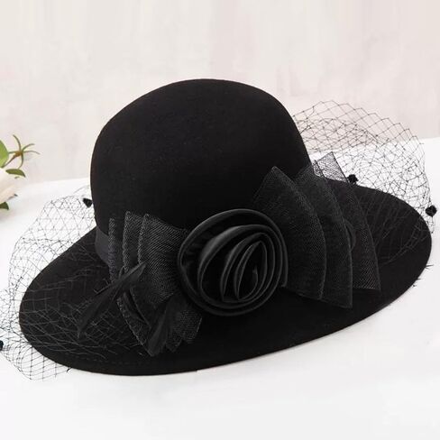 Women Organza Church Kentucky Derby Bowler Female Hat Banquet Bridal Dress Cap Hat in Saudi Arabia