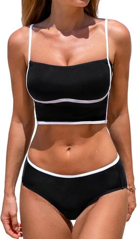 CUPSHE Women's Bikini Sets Square Neck Color Block Low Rise Bottom Bathing Suit Adjustable Spaghetti Straps in Saudi Arabia