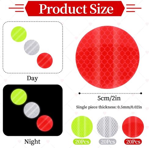 Warning Reflective Stickers 60Pcs Reflective Tape Safety Reflector Sticker Waterproof Self-Adhesive Dot Reflective Tape Sticker for Vehicle,Bicycles,Motorcycles,Clothing (Round,2In) in Saudi Arabia
