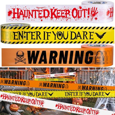 حزمة شريط تحذير للهالوين مكونة من 3 قطع، تحذير - أدخل إذا كنت تجرؤ - ابق مسكونًا بالخارج، مجموعة شريط تحذير مخيف ومخيف للهالوين، حاجز لحفلات الهالوين، 3 بوصات × 1000 قدم لكل منها in Kuwait