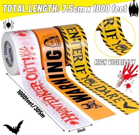 حزمة شريط تحذير للهالوين مكونة من 3 قطع، تحذير - أدخل إذا كنت تجرؤ - ابق مسكونًا بالخارج، مجموعة شريط تحذير مخيف ومخيف للهالوين، حاجز لحفلات الهالوين، 3 بوصات × 1000 قدم لكل منها in Kuwait