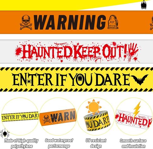 حزمة شريط تحذير للهالوين مكونة من 3 قطع، تحذير - أدخل إذا كنت تجرؤ - ابق مسكونًا بالخارج، مجموعة شريط تحذير مخيف ومخيف للهالوين، حاجز لحفلات الهالوين، 3 بوصات × 1000 قدم لكل منها in Kuwait