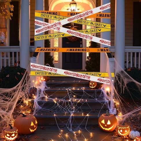 حزمة شريط تحذير للهالوين مكونة من 3 قطع، تحذير - أدخل إذا كنت تجرؤ - ابق مسكونًا بالخارج، مجموعة شريط تحذير مخيف ومخيف للهالوين، حاجز لحفلات الهالوين، 3 بوصات × 1000 قدم لكل منها in Kuwait