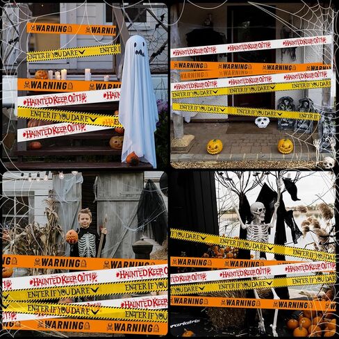 حزمة شريط تحذير للهالوين مكونة من 3 قطع، تحذير - أدخل إذا كنت تجرؤ - ابق مسكونًا بالخارج، مجموعة شريط تحذير مخيف ومخيف للهالوين، حاجز لحفلات الهالوين، 3 بوصات × 1000 قدم لكل منها in Kuwait