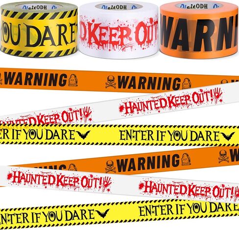 حزمة شريط تحذير للهالوين مكونة من 3 قطع، تحذير - أدخل إذا كنت تجرؤ - ابق مسكونًا بالخارج، مجموعة شريط تحذير مخيف ومخيف للهالوين، حاجز لحفلات الهالوين، 3 بوصات × 1000 قدم لكل منها in Kuwait