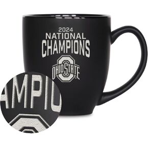 RICO Industries NCAA Ohio State Buckeyes 2025 National College Collock Champions 15oz ليزر محفور بذيئة سوداء من السيراميك البيسترو - للمشروبات الساخنة أو الباردة