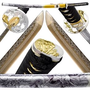 1045/1060 high Carbon Cold Steel Katana Full Hand Forged Traditional Japanese Samurai Swords Real Weapons Sharp,Full Tang,Functional, Black，Blue