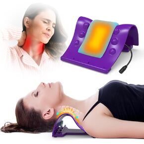 Cervical Traction Device - Heated Neck Stretcher for Instant Neck Pain Relief, Tension Headache Reduction, and TMJ Pain Relief, with Cervical Spine Pillow to Correct Neck Hump(Purple)