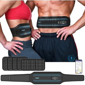 DOMAS Wireless Abs Stimulator Muscle Toner- APP Controlled Bluetooth Ab Belt Abdominal with 12 Modes 40 Intensity Levels and 8 Pcs Replacement Pads EMS Muscle Toning Belt for Women And Man
