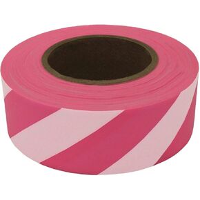 [NO ADHESIVE] Presco Stripe Patterned Roll Flagging Tape: 1-3/16 in. x 50 yds. (Neon Pink and Light Pink Stripes)