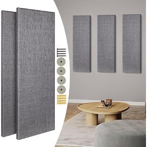 Melkus Acoustic Panels 2 PCS, 35.4''x12'' Polyester Fabric Acoustic Wall Panels, Upgraged Super Strong Installation, Soundproof Wall Panels for Studios, Home, Office, Theater (Light Gray)