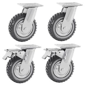 4 Pack 6 Inch Heavy Duty Caster Wheels, Anti-Skid All Swivel Industrial Casters 2204lbs, 360 Degree Top Plate, 2 w/Brakes 2 No Brakes Polyurethane Plate Casters for Cart Furniture Workbench