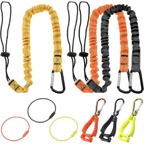 MECCANIXITY Retractable Tool Lanyard 3ft with Aluminum Buckle and Adjustable Loop End, Included Glove Clamps and Keychains, Fall Protection Tools Leash for Hand Tools, 3 Colors 3 Pack