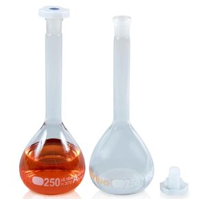 250ML Volumetric Flask Set|ASTM Class A 3.3 Borosilicate Glass|Polypropylene Stopper|White Graduation|for Analytical Chemistry Work|2PCS